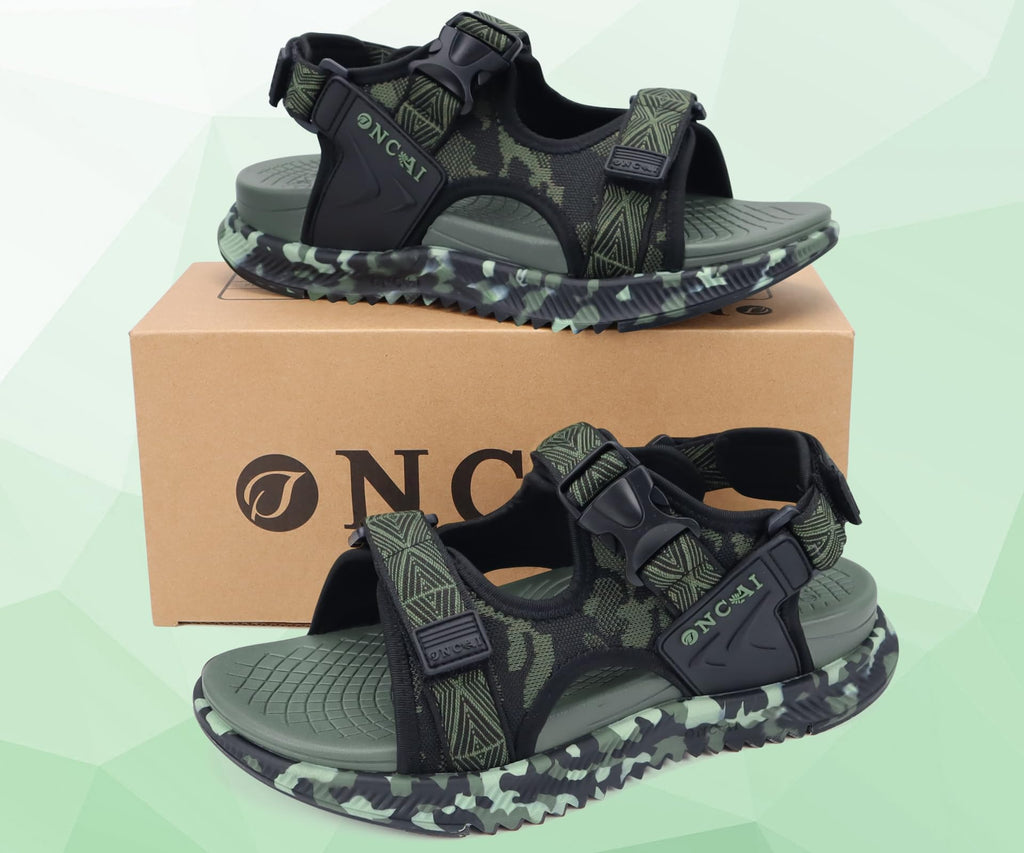 ONCAI Men's Hiking Sandals，Arch Support Orthopedic Recovery Walking Sandal for Men 2026 with Camouflage Breathable Mesh Upper Adjustable Strap Summer Water Athletic Shoes Green US Size 10