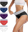 wirarpa Women's Cotton Underwear High Waist Stretch Briefs Soft Underpants Ladies Full Coverage Panties 5 Pack Black Purple White Navy Red Large