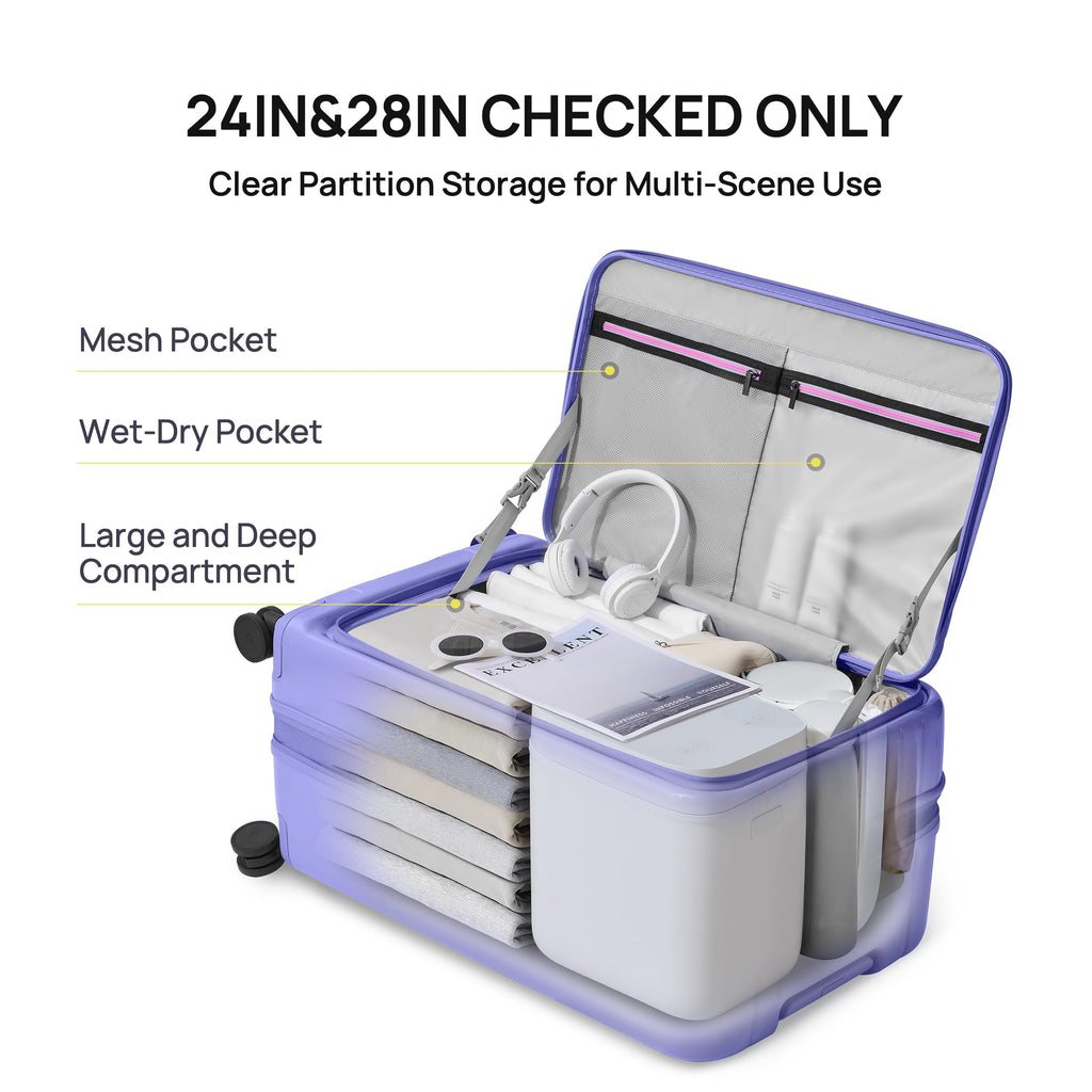 NINETYGO Carry On Luggage 22x14x9 Airline Approved, Top Opening Luggage 20 Inch Suitcase, Expandable, PC Hard Shell, Larger Capacity Carryon, TSA Lock, 360° Spinner Wheels (Purple,HBP)