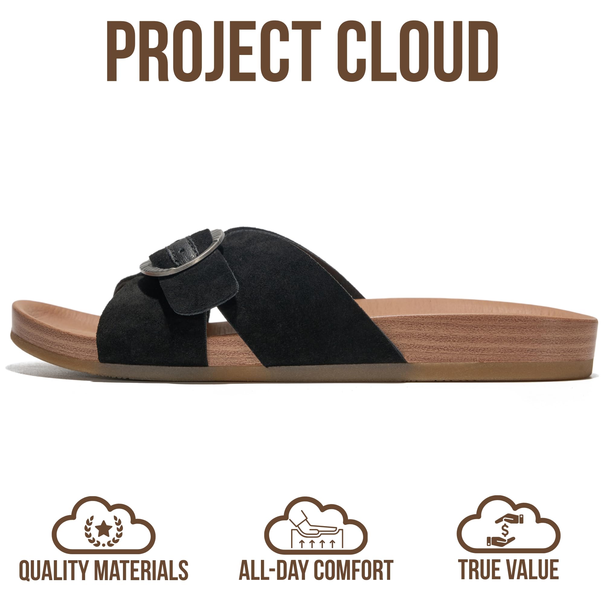 Project Cloud Womens Sandals - Adjustable Buckle Sandals for Women 2026 with Plush Insole - Lightweight & Non Slip Slides for Women Footwear (Beaming,BLKSDE,9)