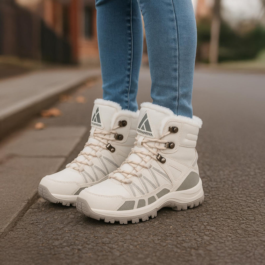 Mishansha Women's Winter Snow Boots Water-Resistant Warm Fur Lined Ankle Hiking Boot Non-Slip Outdoor Cold Weather Shoes White Size 10