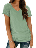 AUTOMET Womens Summer Tops School Outfits Short Sleeve Casual V Neck T Shirts Tees Tunic Fashion Trendy Comfy Clothes 2026 Green M
