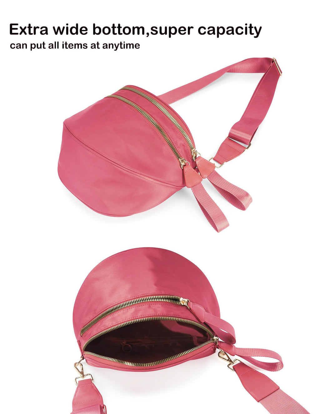 FEIBOON Spacious Nylon Crossbody Bag Bum Bag Handbags Wallets Purses Trendy Shoulder Bag for Women (watermelon red)