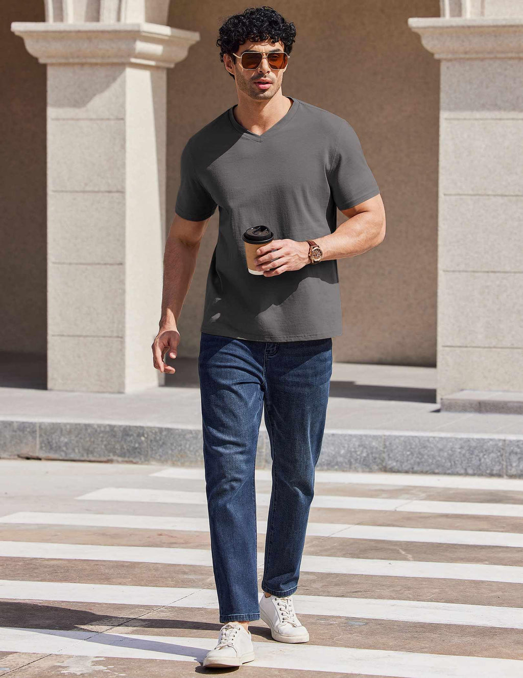 COOFANDY T Shirt for Men Short Sleeve T Shirts Plain Casual Classic Tee Tshirts Grey