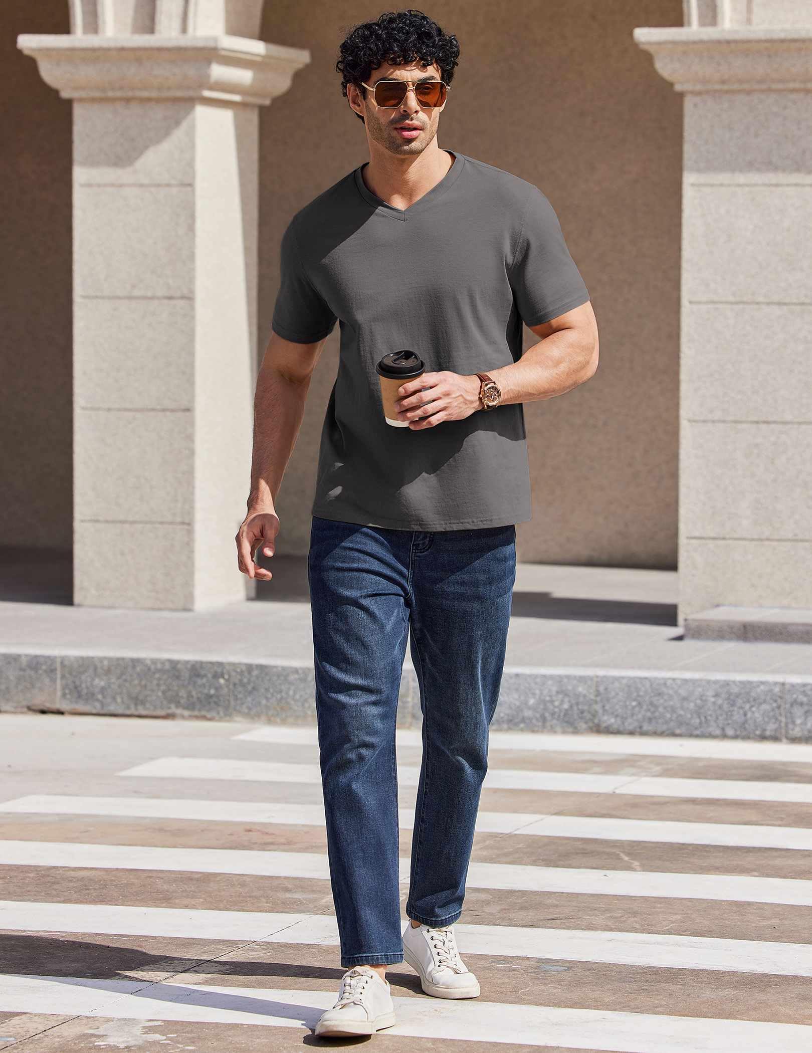 COOFANDY T Shirt for Men Short Sleeve T Shirts Plain Casual Classic Tee Tshirts Grey