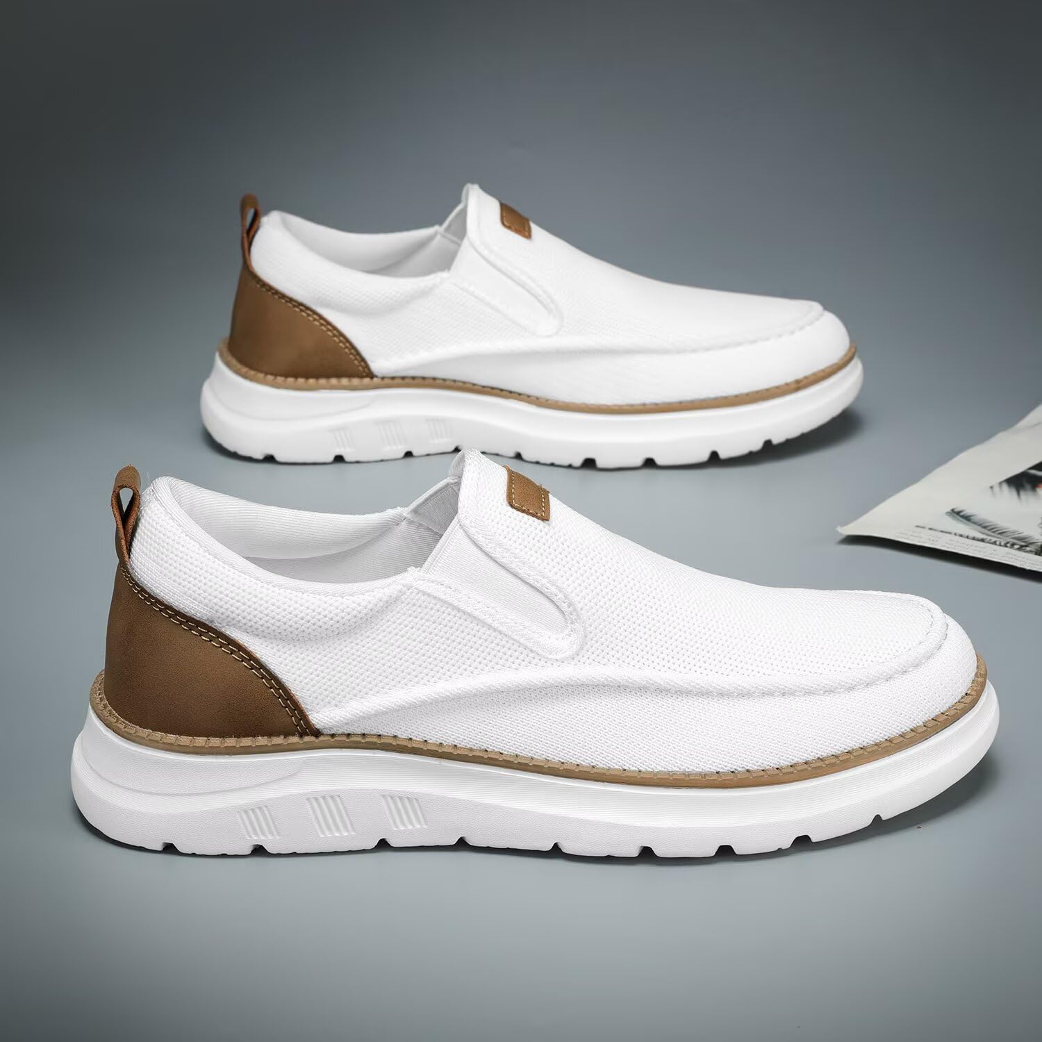 Mens Casual Slip in Shoes Boat Slip On Loafers Fashion Walking Dress Sneakers Work Lightweight Mesh Oxfords Soft Sole White