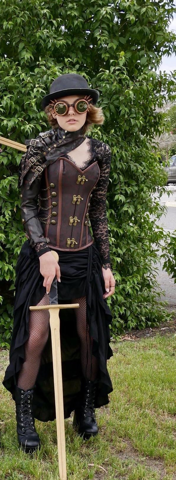 ThePirateDressing Steampunk Victorian Cosplay Costume Womens Gothic High-Low Show Girl Skirt C1367-Black-M