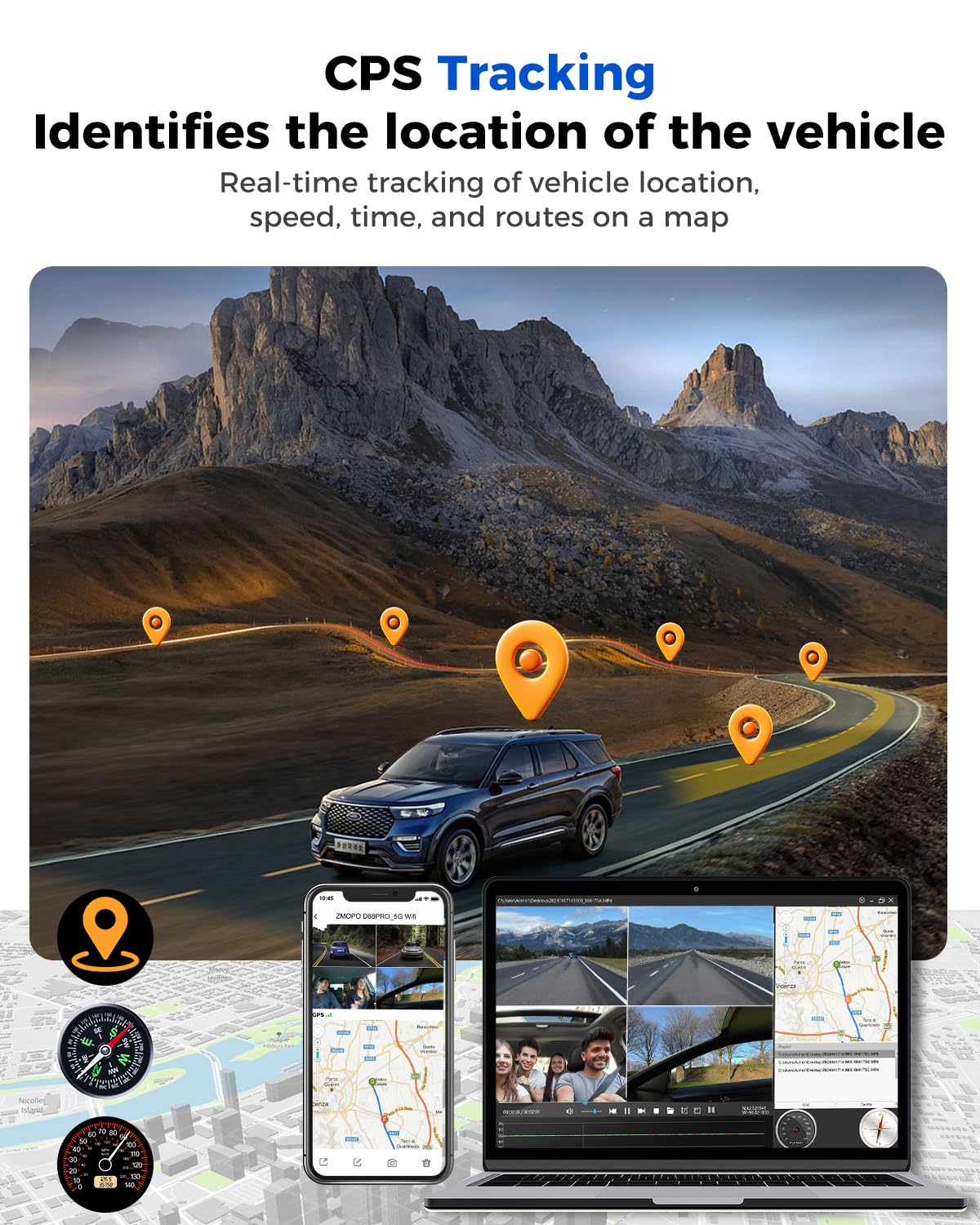 360 View 4 Channel Dash Cam Front and Rear Left Right Inside Camera for Cars, GPS and 5G Band WiFi, Night Vision, 160 Wide Angle, WDR, 24H Parking Mode, Supercapacitor, Included 128GB Card