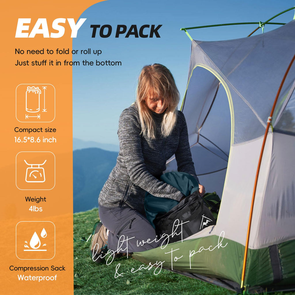 MEREZA Flannel Sleeping Bag for Adults XL, Large Wide Sleeping Bags for Camping Mens Warm Cotton Sleeping Bag 4 Season Warm & Cool Weather with Compression Sack (Navy Blue)