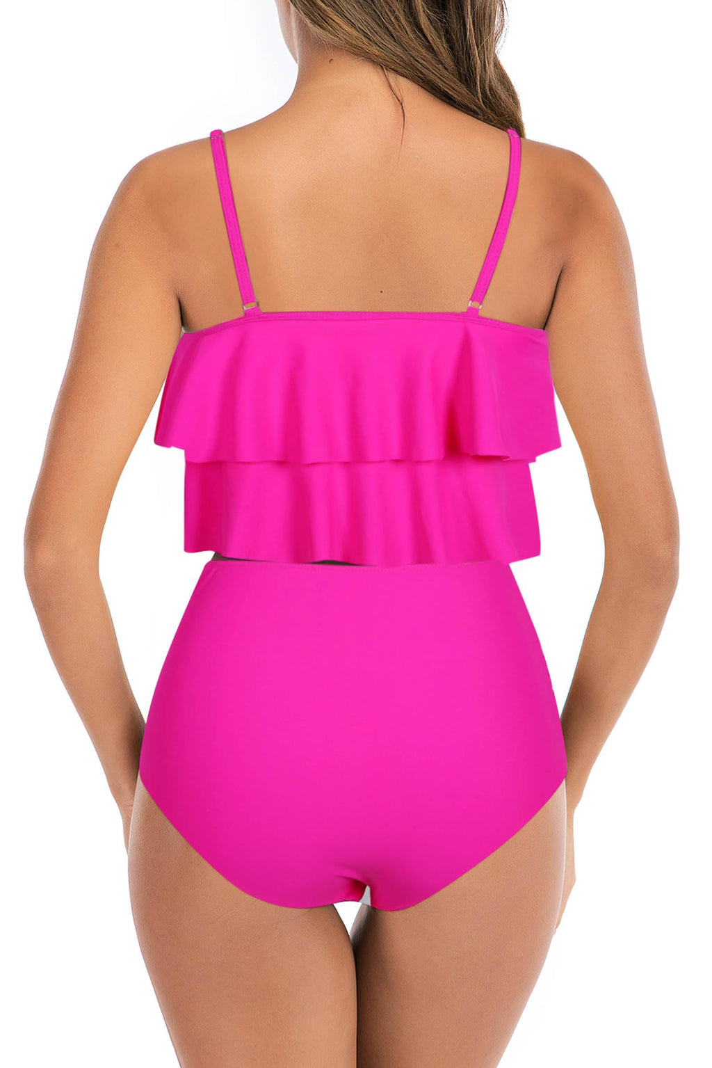 Womens High Waisted Bathing Suits Flounce Halter Tank Top Bikini Bottoms Tummy Control Modest Swimwear Two Piece Swimsuits Tankini Hot L