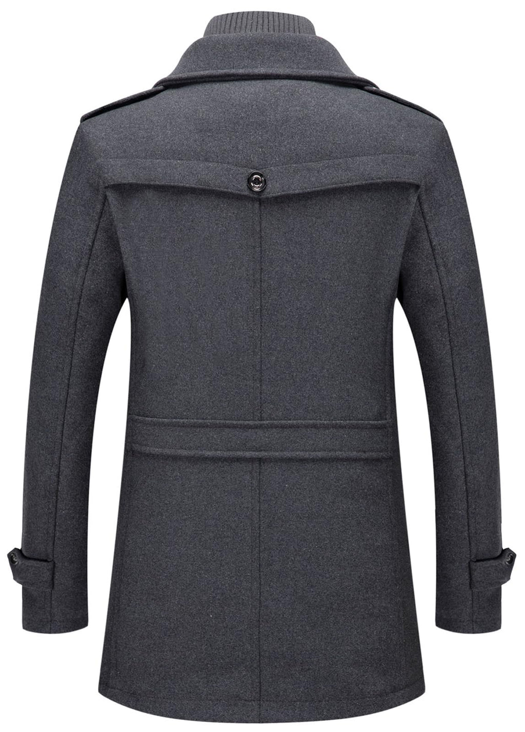 CHARTOU Men's Thermal Single Breasted Wool Blend Coat Business Peacoat with Detachable Zipper (Large,Grey)