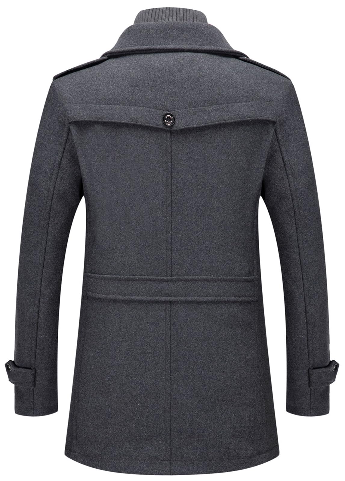 CHARTOU Men's Thermal Single Breasted Wool Blend Coat Business Peacoat with Detachable Zipper (Large,Grey)