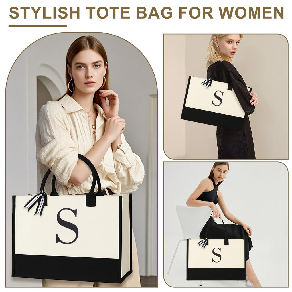 GENGBIN Personalized Canvas Tote Bag, Monogrammed Gift with Zipper Pouch for Women (S - with Cardboard Insert)