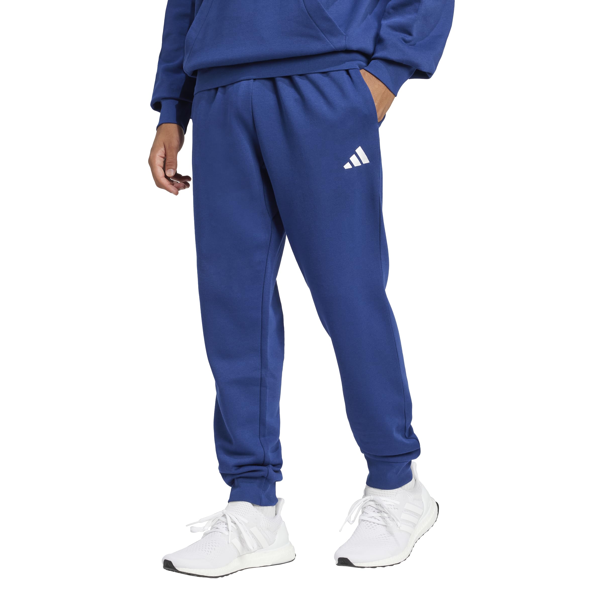Adidas Mens Essentials Feel Cozy Fleece Sportswear Pants, Dark Blue/White, X-Large