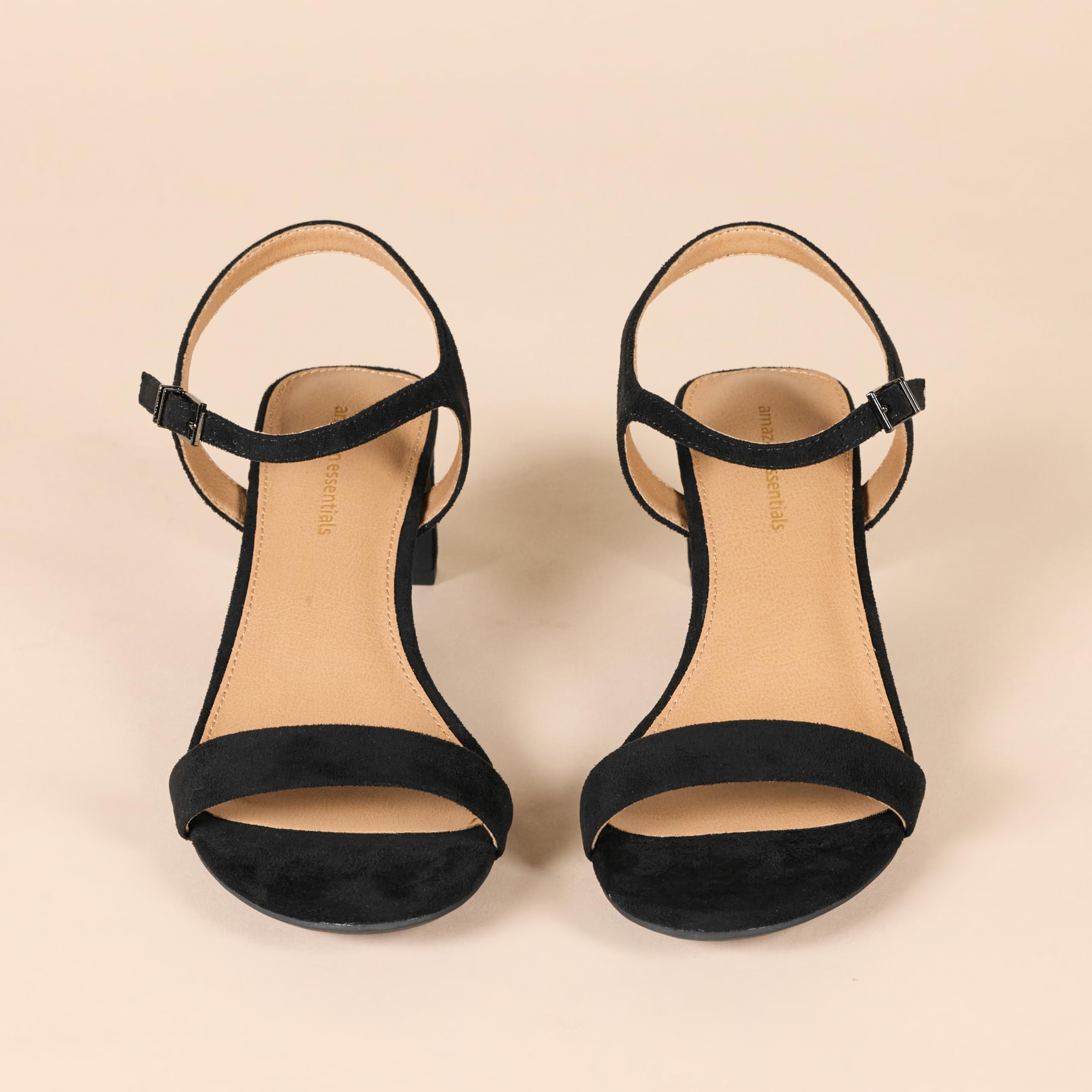 Amazon Essentials Women's Ankle Strap Low Heel, Black Faux Suede, 8