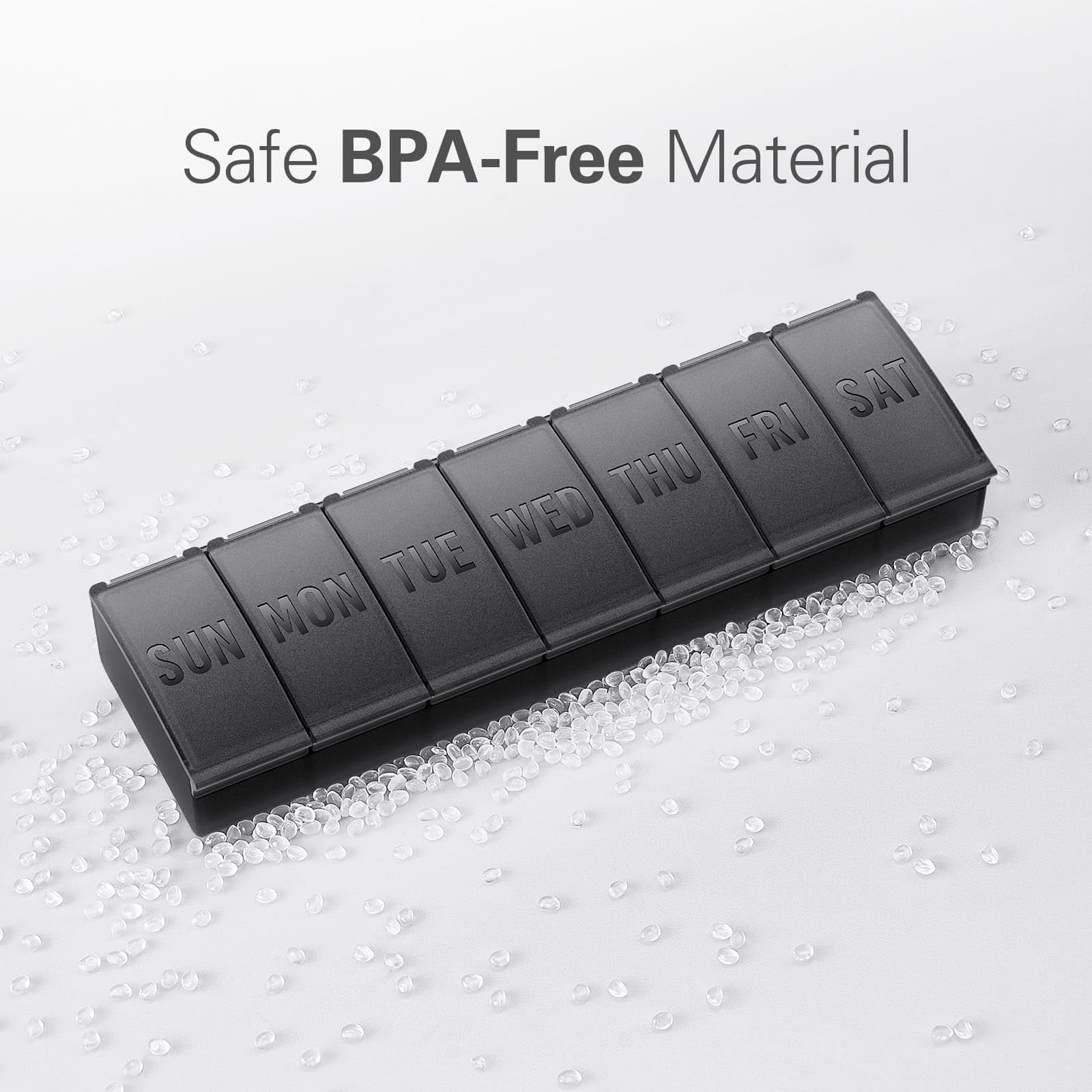 Barhon Pill Organizer Large, Weekly Medicine Pill Organizers, 7 Day Pills Box Case Travel for Big Vitamin Supplements Fish Oil, Black