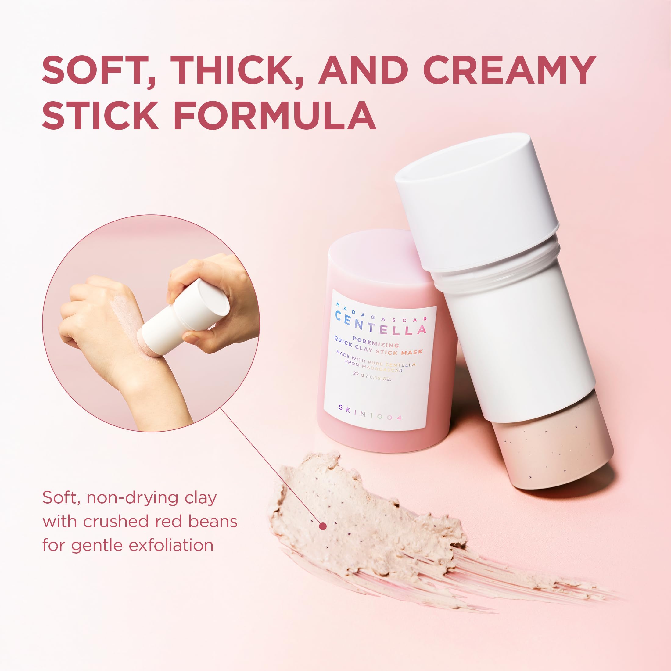 SKIN1004 Valentine Gifts, Poremizing Quick Clay Stick Mask, Face Masks Skincare for Pore Minimizing, Facial Clay Mask with Madagascar Centella, Pore Mask for Sebum, Korean Skin Care, 0.95 oz / 27g