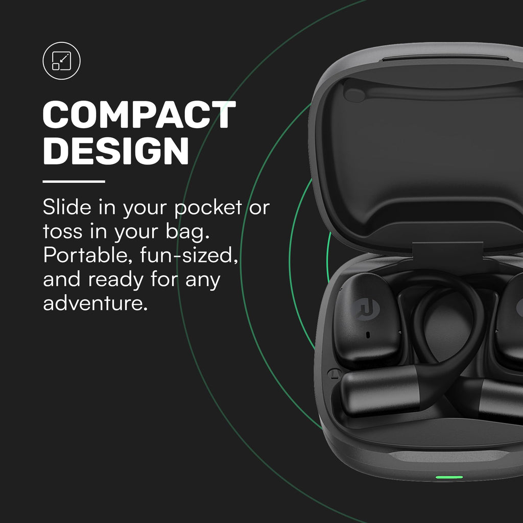 Raycon Essential Open Ear Earbuds – Open Ear Headphones, Earbuds Wireless Bluetooth, Sweat & Water-Resistant Earphones, Running Headphones with Ultra-Lightweight Design, 36 Hours Battery Life (Black)
