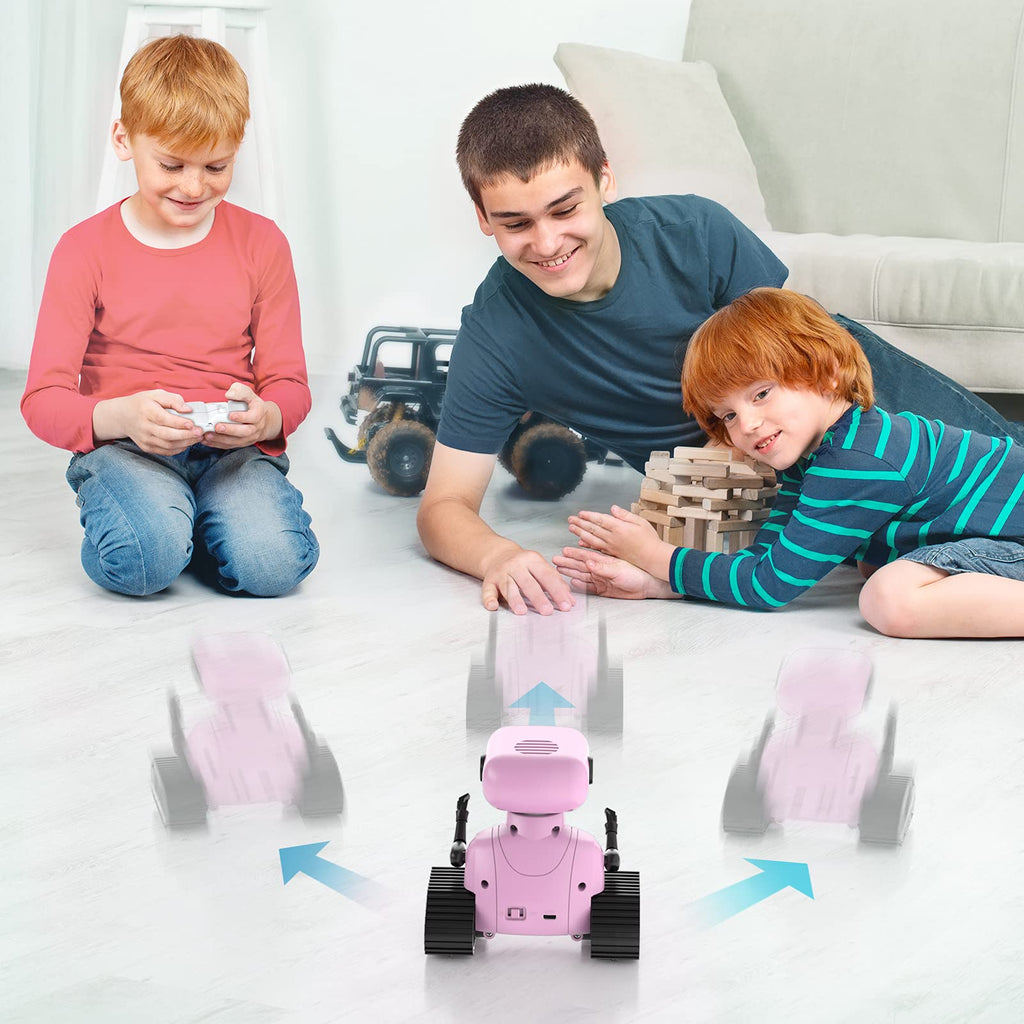 ALLCELE Girls Robot Toy, Rechargeable RC Robot for Kids, Remote Control Toy with Music and LED Eyes, Gift for Children Age 3 Years and Up - Pink
