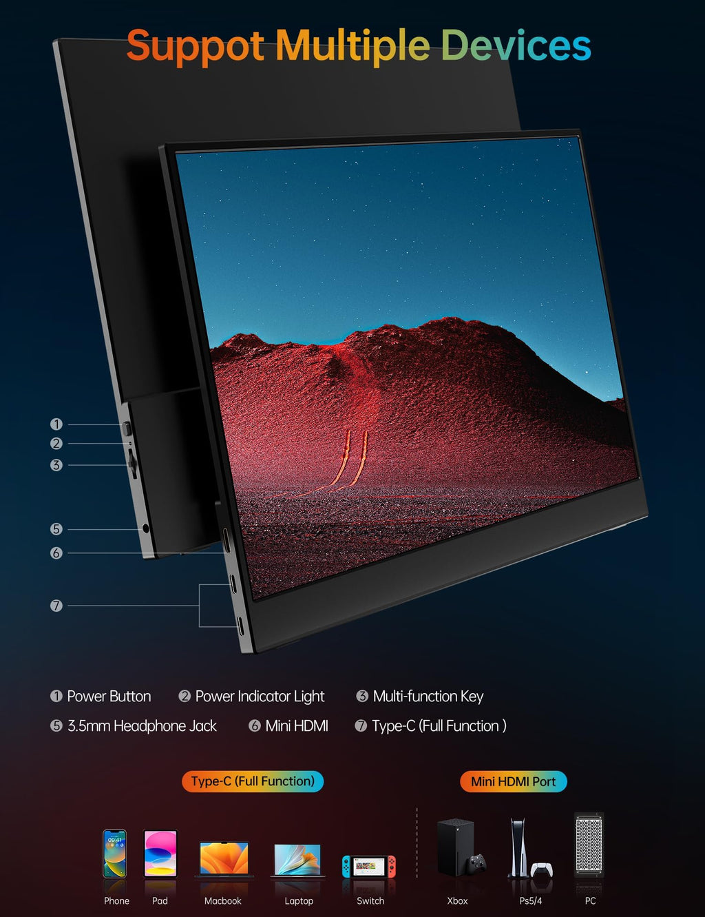 VILVA Portable-Monitor-for-Laptop - 15.6'' 1080P FHD IPS Display USB-C HDMI Portable Monitor for Laptop with Cover and Speakers External Monitor for Laptop/PC/Mac/Phone/Xbox Switch/PS4/