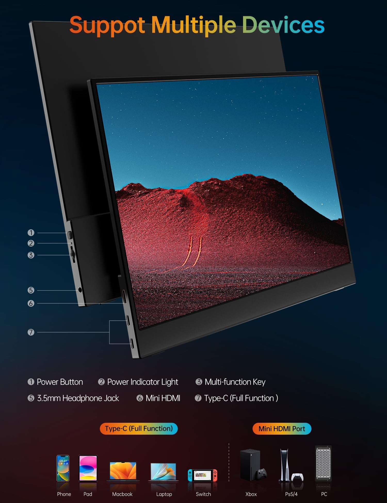 VILVA Portable-Monitor-for-Laptop - 15.6'' 1080P FHD IPS Display USB-C HDMI Portable Monitor for Laptop with Cover and Speakers External Monitor for Laptop/PC/Mac/Phone/Xbox Switch/PS4/