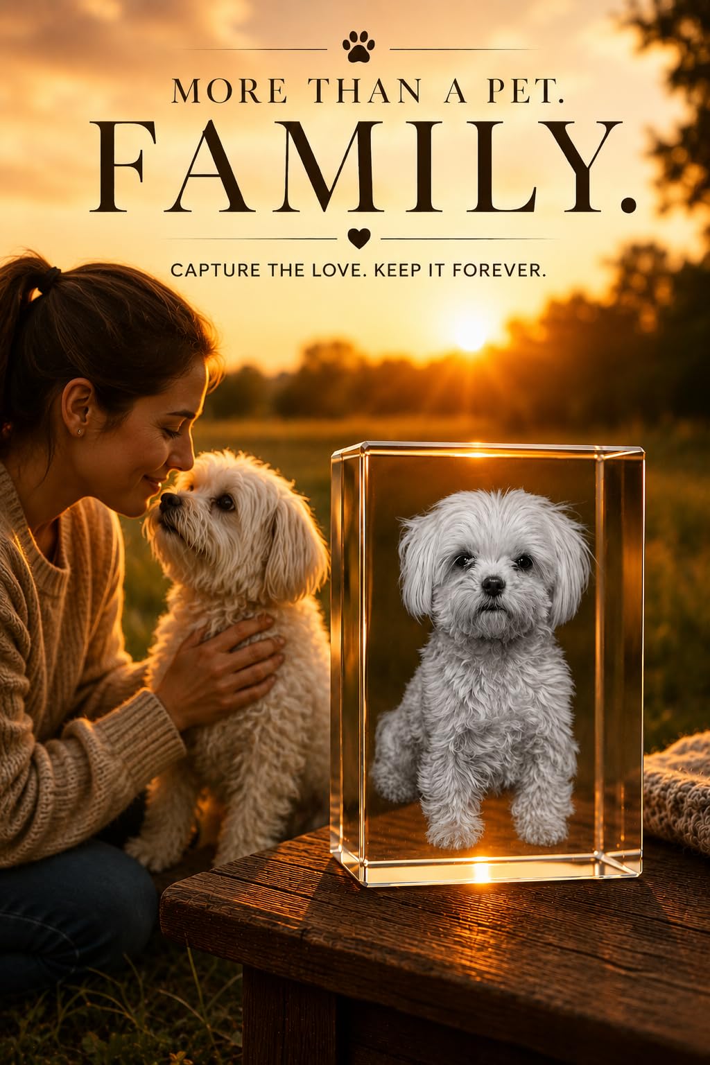 Personalized Pet Memorial 3D Photo Crystal – Custom Engraved Dog & Cat Picture in Crystal, Unique Pet Loss Sympathy Gift, Laser Etched Keepsake for Dog Lovers & Cat Lovers (3 x 2 x 2 inches)