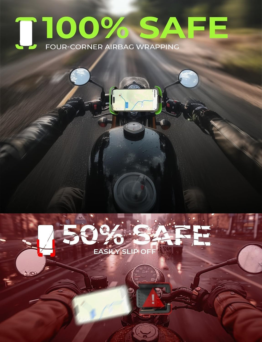 LISEN Bike Phone Holder, [Super Easy Install] Ultra Stable Motorcycle Phone Mount, Bicycle Handlebar Holder Mount for Adults Kids, Bike Bicycle Ebike Gear Accessories, for iPhone Samsung Google Pixel