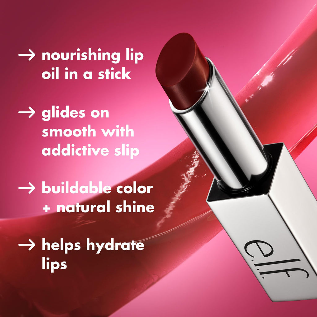e.l.f. Glow Reviver Slipstick, Tinted Lip Oil Stick, Non-Sticky & Hydrating For A Soft-Shine Finish, Vegan & Cruelty-Free, Mauve Mentality