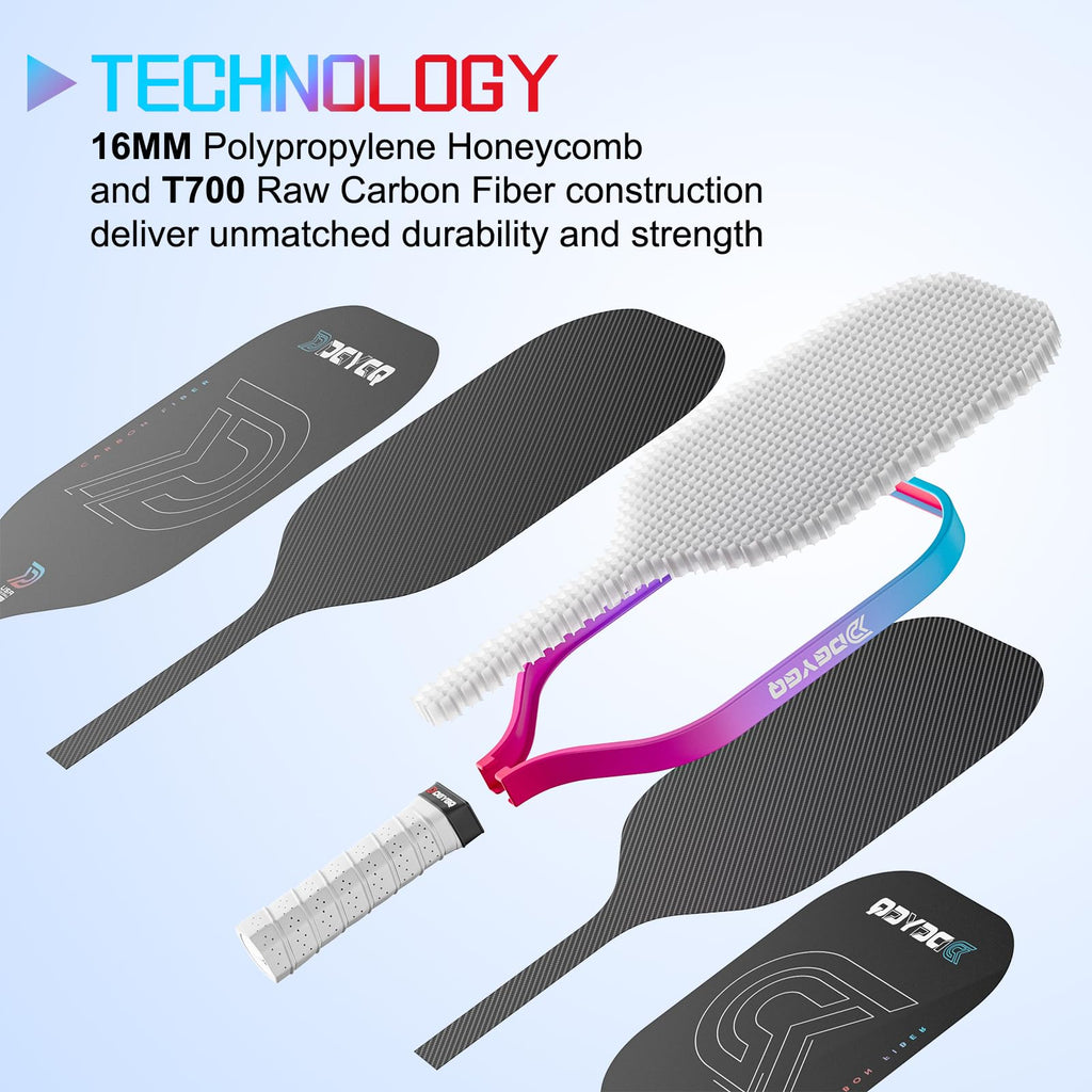 DGYGQ Professional Carbon Fiber Pickleball Paddle-16mm, Superior Control, Strong Power and Forceful Spin with 16mm Honeycomb Core Pickleball Rackets (Red and Blue)