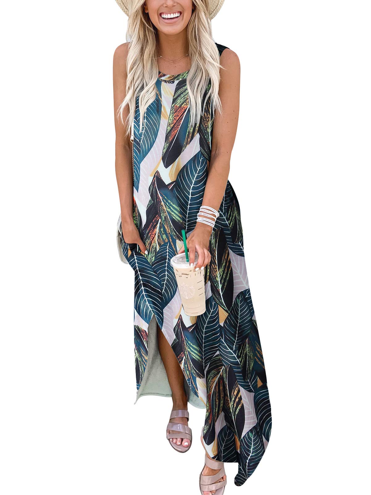 ANRABESS Women Summer Maxi Dress Beach Vacation Sundress Sleeveless Casual Loose Shirt Dresses 2025 Travel Outfits Floral Print Medium