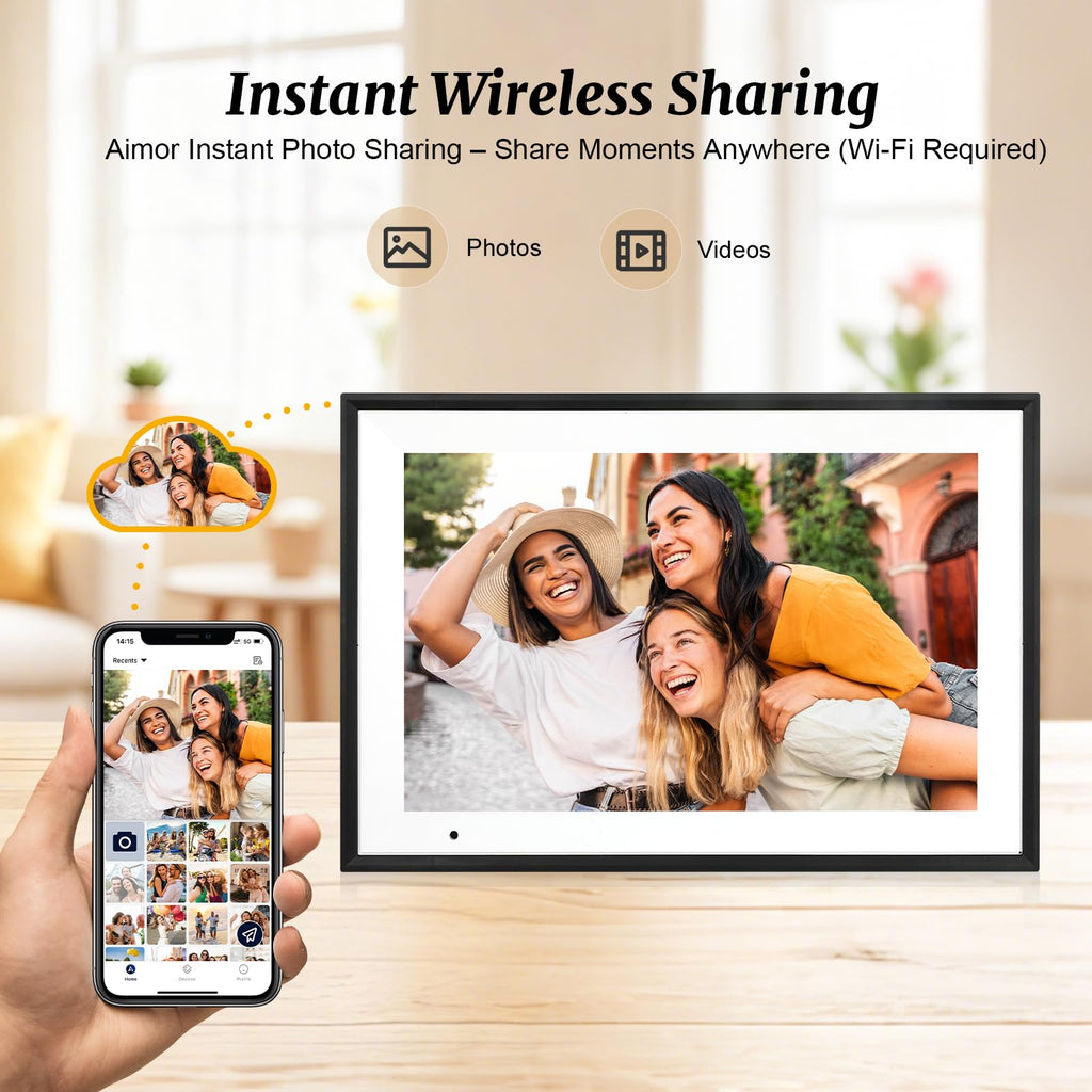 Digital Picture Frame 10.1 Inch Digital Photo Frame 32GB Storage, WiFi Picture Frame with1280x800 IPS Touch Screen, Auto-Rotate Photo Frame Share Your Photos and Videos via AiMOR App, Black