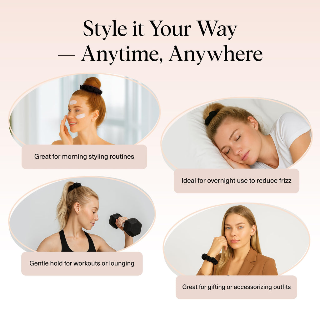 Kitsch Satin Scrunchies for Women – No Crease Hair Ties – Soft Satin Hair Scrunchies for Girls – Frizz Free, Gentle, Stylish Hair Accessories | Ideal Gifts for Women – Black, 5 pcs