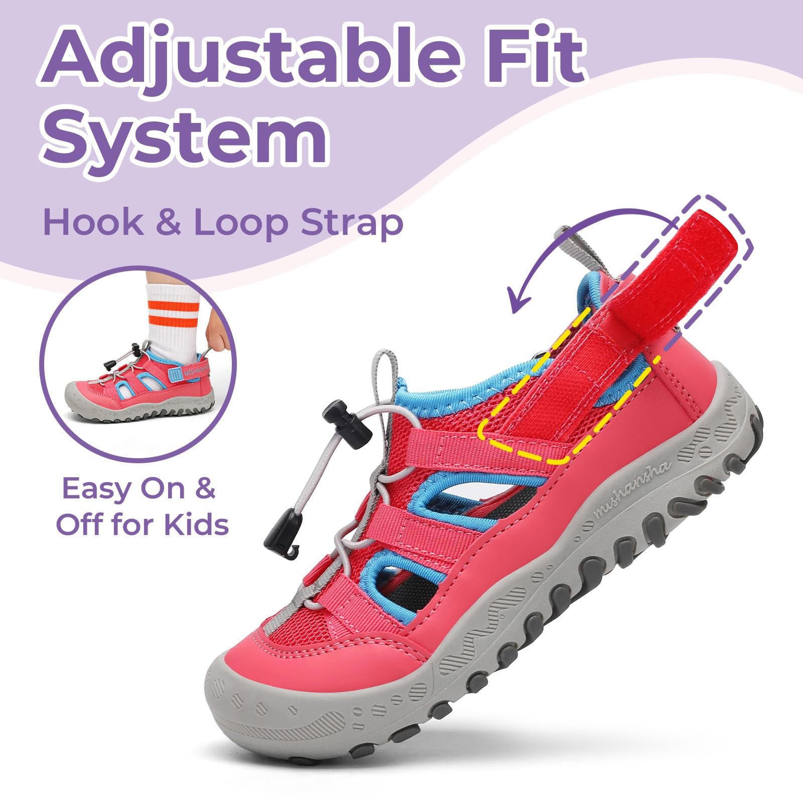 Mishansha Toddler Girls Sandals Closed Toe, Adjustable Breathable Summer Outdoor Hiking Walking Shoes for Kids Play & Beach Watermelon Red 11.5 Little Kid