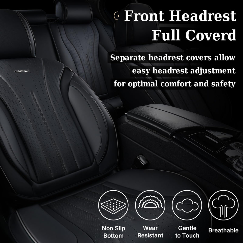 Coverado Car Seat Covers Full Set, Waterproof Nappa Leather Seat Cover for Cars, Luxury Universal Seat Cover, Front and Back Car Seat Protector Car Seat Cushion Fit for Most Cars(Black)