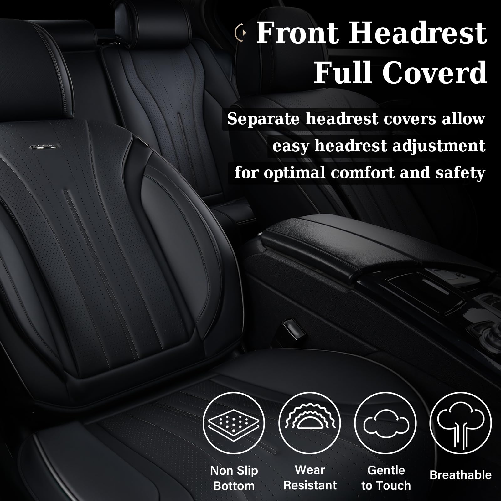 Coverado Car Seat Covers Full Set, Waterproof Nappa Leather Seat Cover for Cars, Luxury Universal Seat Cover, Front and Back Car Seat Protector Car Seat Cushion Fit for Most Cars(Black)