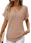 Dokotoo Summer Tops for Women Blouses 2026 Spring Trendy Fashion Fall Ladies Womens Dressy Casual Tops Women's Clothing Waffle Knit Clothes Short Sleeve Cruise Outfits Plus Size Basic T Shirts