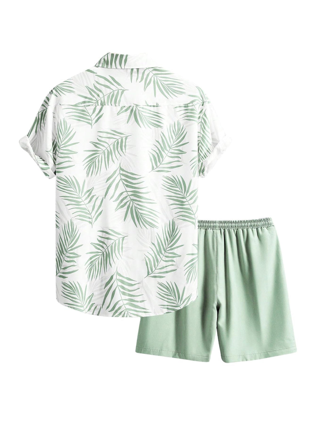 WDIRARA Men's Hawaiian Matching Set Summer Beach 2 Piece Outfits Tropical print Shirts and Shorts Mint Green Medium