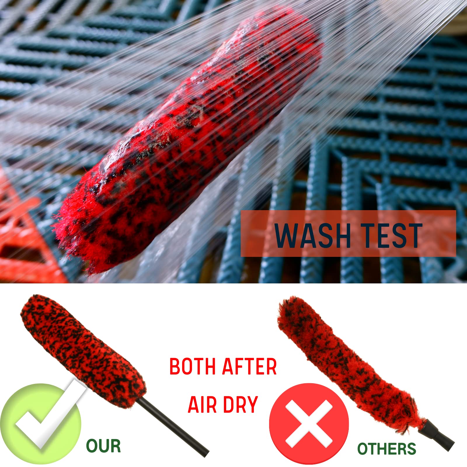 oesee Professional 4 Pack Long Handle Wheel Brush Kit for Cleaning Wheel and Tire- 2X Soft Wheel Cleaning Brush, Detailing Brush and Stiff Tire Brush, Bendable& Durable Wheel Rim Cleaner Brush Set