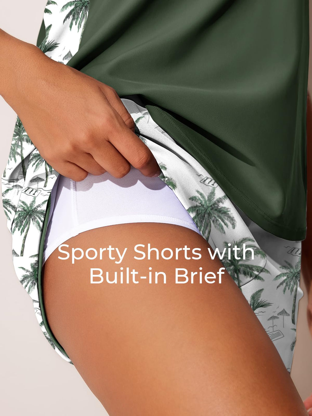 Summer Mae Blouson Tankini Swimsuits for Women 2026 Tummy Control Two Piece Bathing Suits with Sporty Pockets Swim Shorts Green Shadowa Size 12