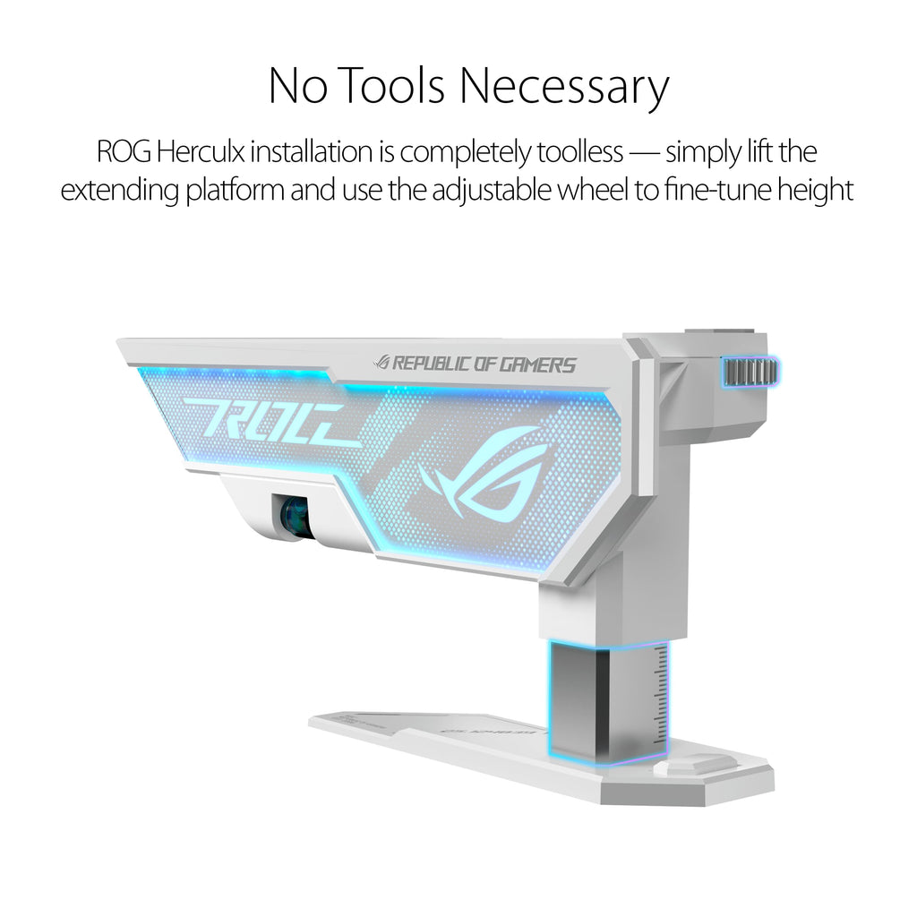 ASUS ROG Herculx Graphics Card Holder White Edition (Tool-Free Design, Included Spirit Level, Solid zinc Alloy, 72-128mm, Aura Sync)