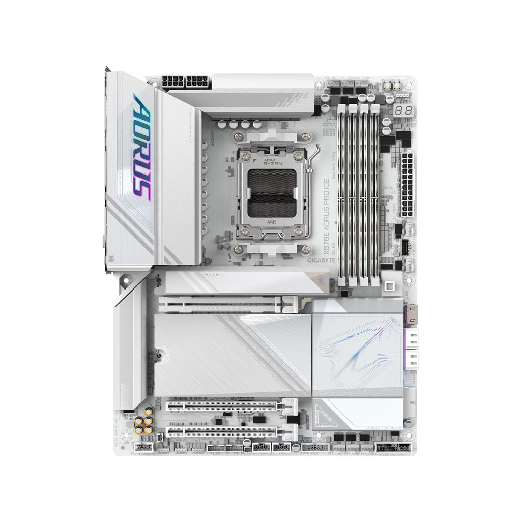 GIGABYTE X870E AORUS PRO ICE AMD AM5 LGA 1718 Motherboard, ATX, DDR5, 4X M.2, PCIe 5.0, USB4, WIFI7, 2.5GbE LAN, EZ-Latch, 5-Year Warranty