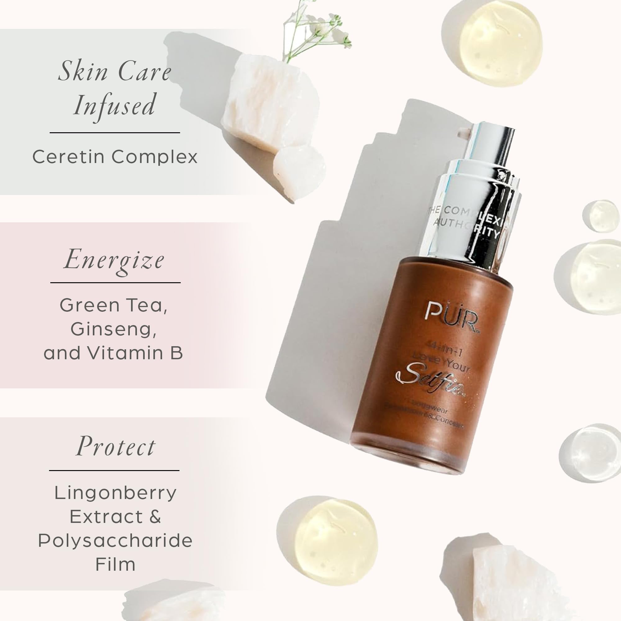 PÜR MINERALS 4-in-1 Love Your Selfie Longwear Foundation and Concealer - Unique, Dual-Applicator Component - Covers Blemishes and Imperfection - Reduce Fine Lines and Wrinkles - MP3 - 1 oz Makeup