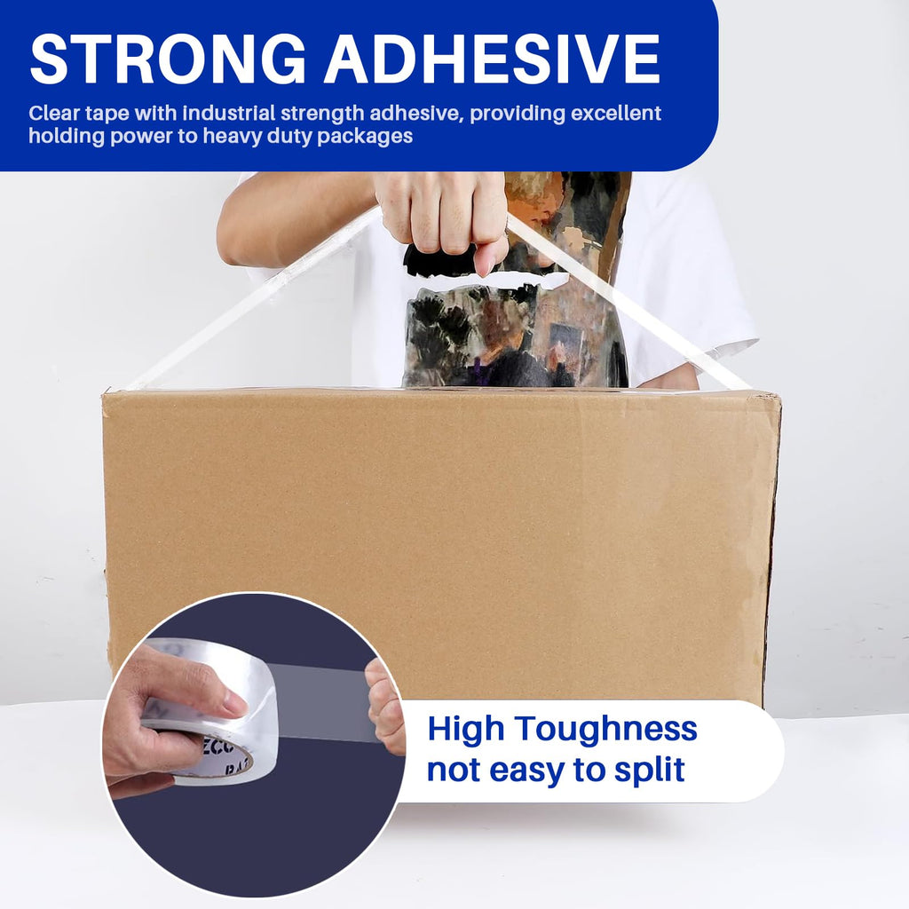 RAZCC Clear Packing Tape, 18 Rolls Heavy Duty Packaging Tape with Dispensers for Packing Shipping Moving and Sealing, Thicker Packing Tape-2" x 65 Yards Per Roll, 1170 Total Yards