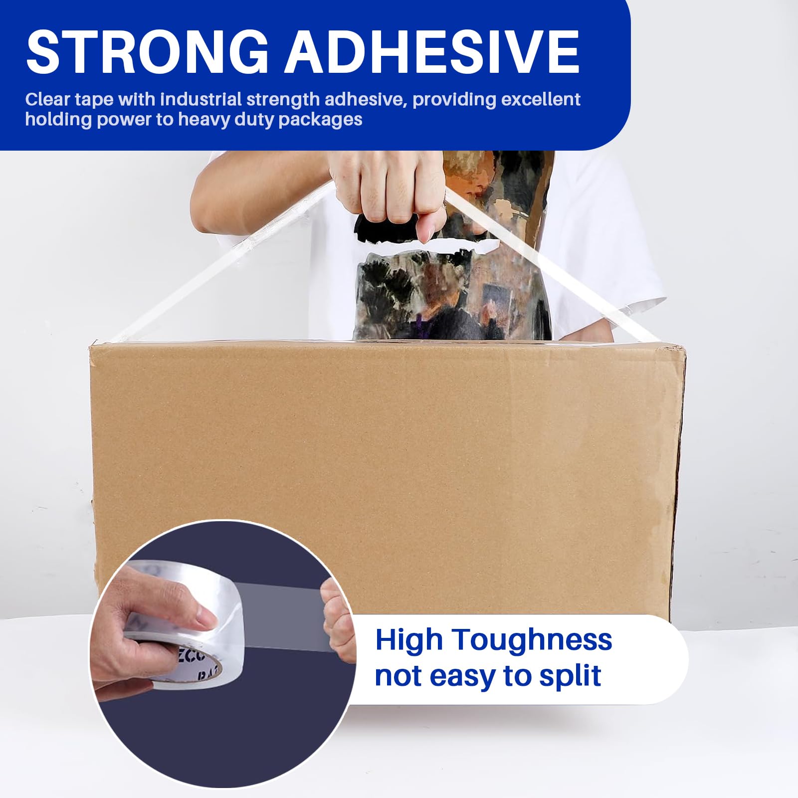 RAZCC Clear Packing Tape, 18 Rolls Heavy Duty Packaging Tape with Dispensers for Packing Shipping Moving and Sealing, Thicker Packing Tape-2" x 65 Yards Per Roll, 1170 Total Yards