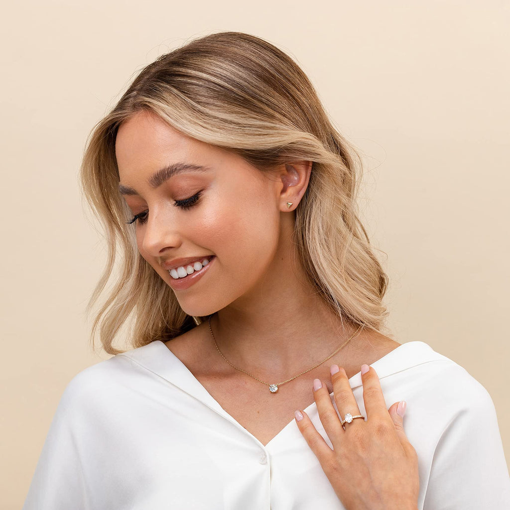 PAVOI 14K Gold Plated Crystal Solitaire 1.5 Carat (7.3mm) Cubic Zirconia Dainty Choker Necklace | Gold Necklaces for Women