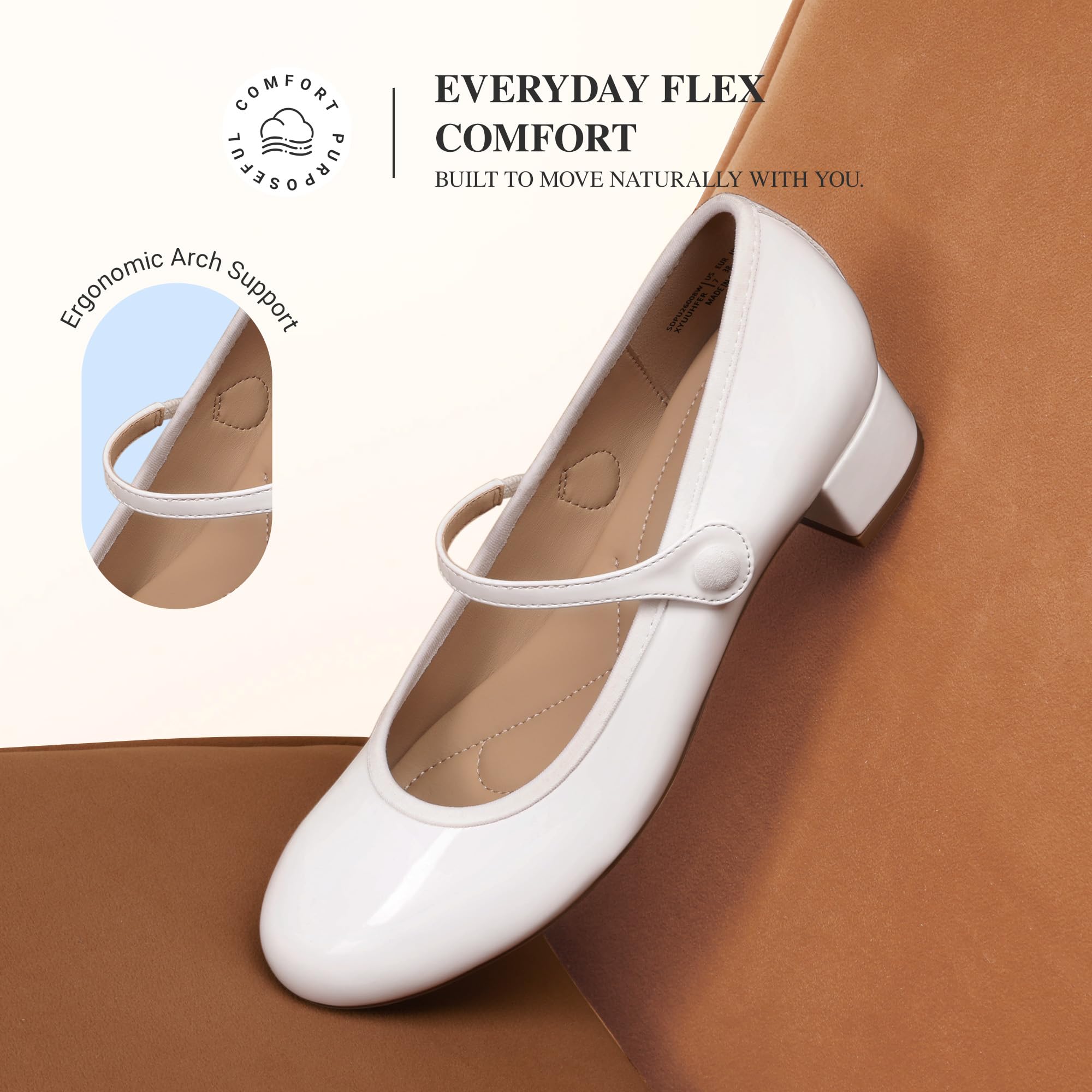 DREAM PAIRS Women's Mary Jane Chunky Low Heels Comfortable Slip on Dress Shoes for Women Closed Round Toe Casual Cute Work Pumps Flats Shoes,Size 8,White,SDPU26008W