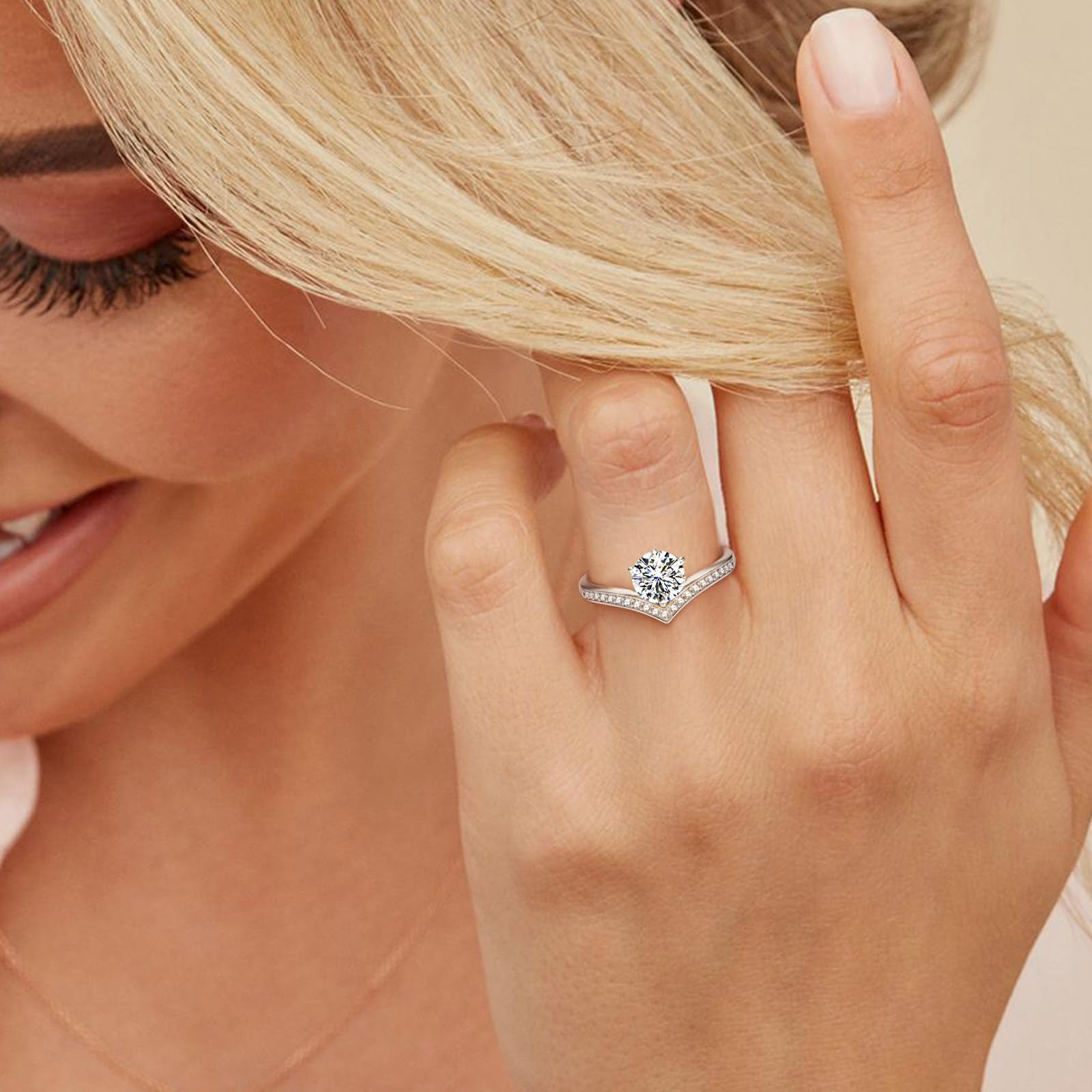 Kate Lynn Moissanite Rings for Women, 925 Sterling Silver Rings Engagement Promise Wedding Anniversary Rings for Her Jewelry Gifts for Girlfriend Wife, 1CT D Color VVS1 Clarity Moissanite Jewelry