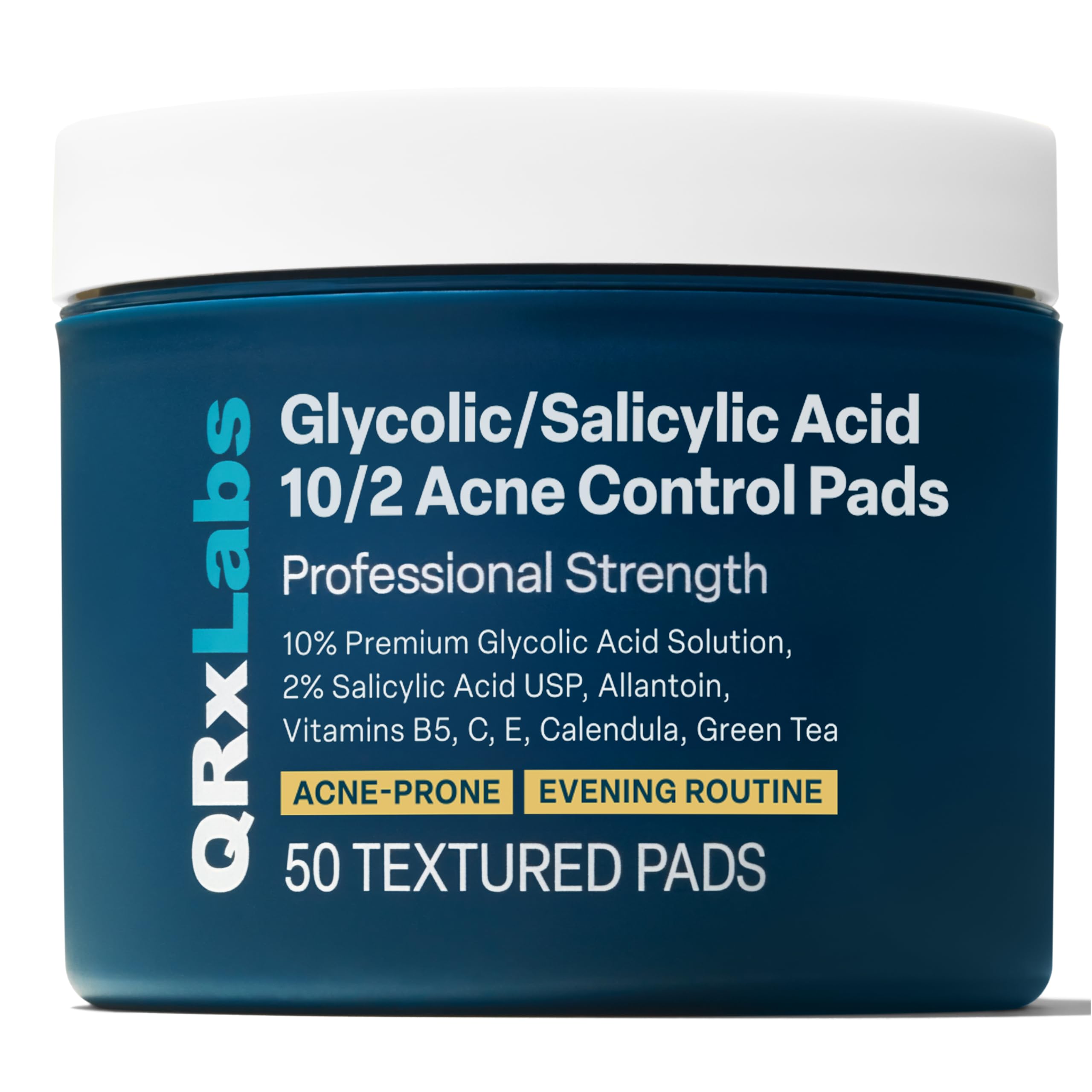 QRxLabs Salicylic & Glycolic Acid Acne Clearing Pads - 2% Salicylic & 10% Glycolic Acid - Exfoliating Pads for Acne, Bacne, Butt Acne, Body Acne - Daily Pads - 50ct