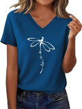 DANVOUY Women's T-Shirts V-Neck Graphic Tee Cute Summer Shirts Short Sleeve Tops Blue X-Large