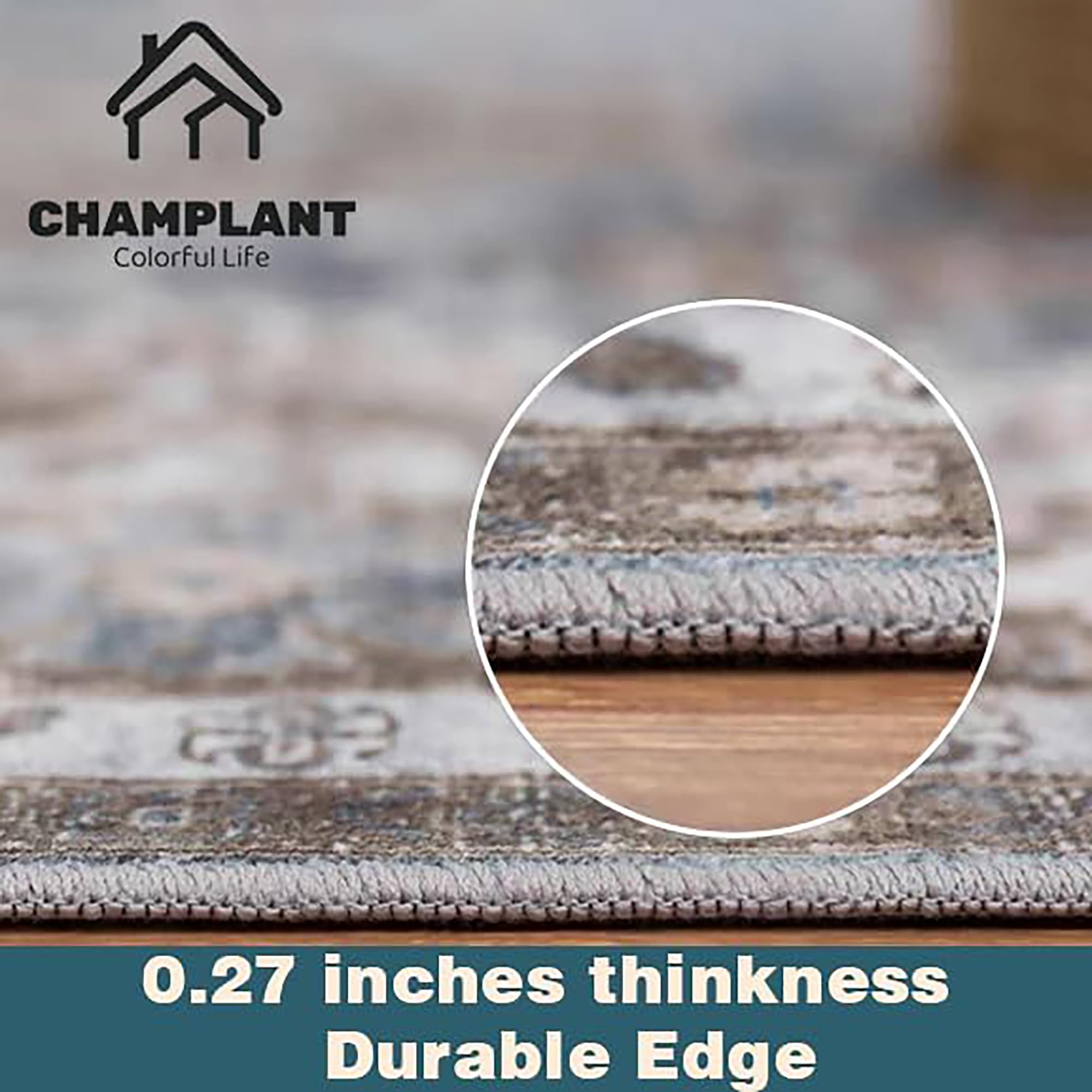 CHAMPLANT Area Rug 9x12 Washable Brown Vintage Traditional Mat Distressed Indoor Foldable Thin Retro Accent Floral Non Slip Carpet for Living Room Dining Room Office